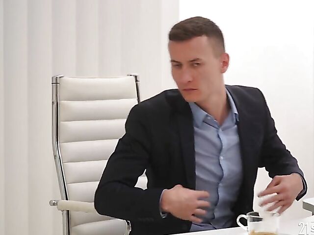 Two cocks at work for curious Angelika.Grays