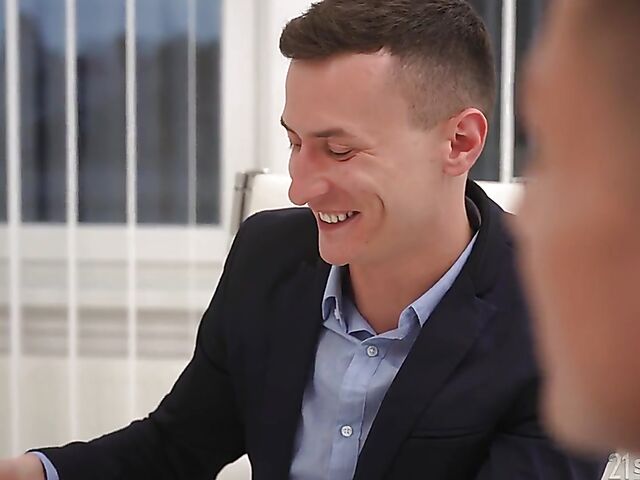 Two cocks at work for curious Angelika.Grays