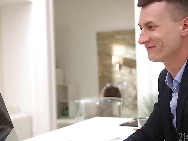 Two cocks at work for curious Angelika.Grays