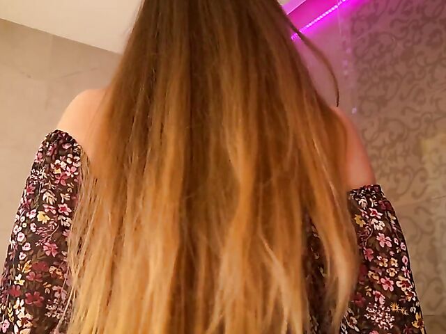 Bathroom solo strip with good-looking Arina Shy