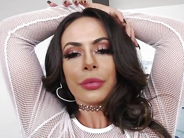 Kiki Klout - Sultry brunette with fake tits anal on the couch