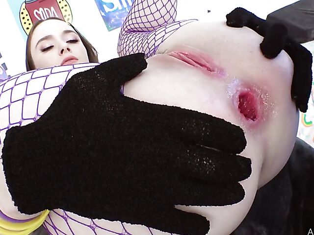 FFM anal POV style with girls in fishnets Hazel Moore and Rosalyn Sphinx