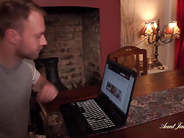 Busty mature woman in stockings Molly fucks a young man