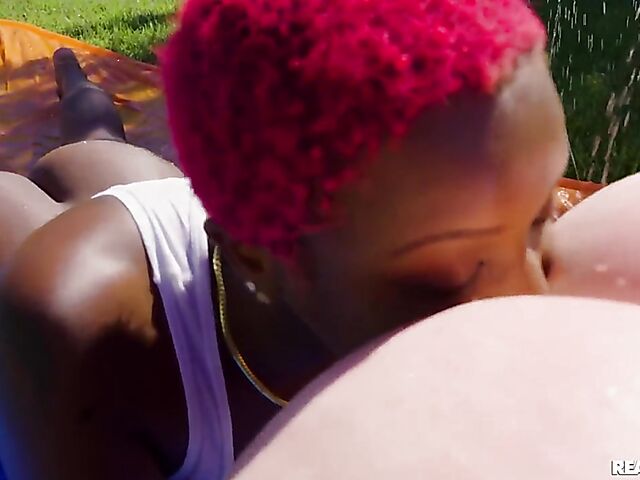 Three interracial lesbians with juicy tits and asses share a toy outdoors featuring Abigaiil Morris, Octavia Red and Deja Marie