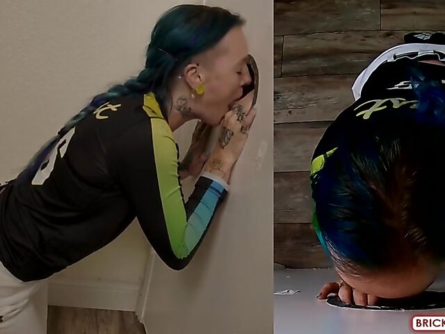 Fully clothed blowjob at the glory hole with Bethany Anne