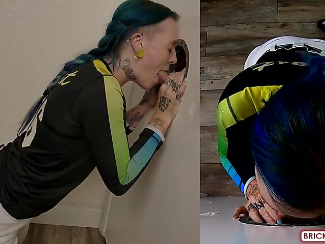 Fully clothed blowjob at the glory hole with Bethany Anne