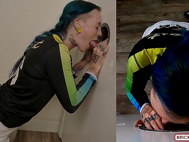 Fully clothed blowjob at the glory hole with Bethany Anne