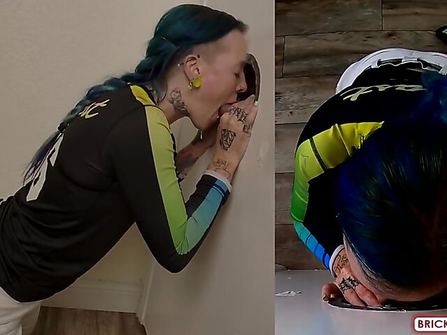 Fully clothed blowjob at the glory hole with Bethany Anne