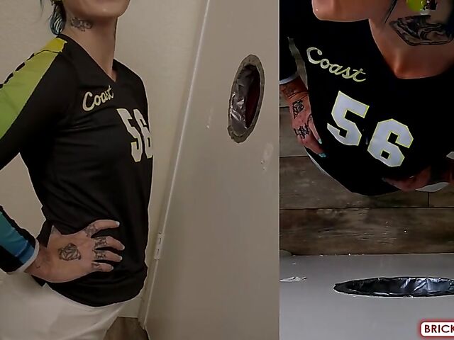 Fully clothed blowjob at the glory hole with Bethany Anne