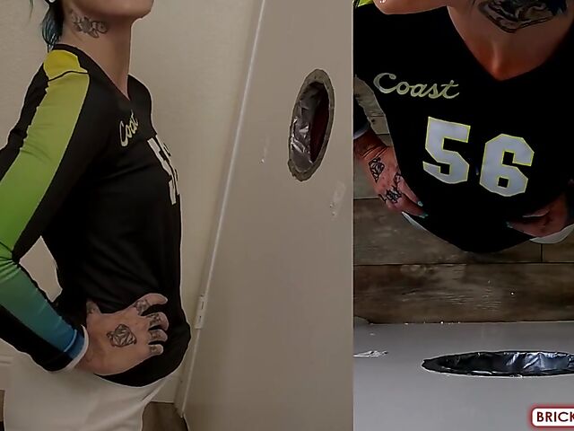 Fully clothed blowjob at the glory hole with Bethany Anne