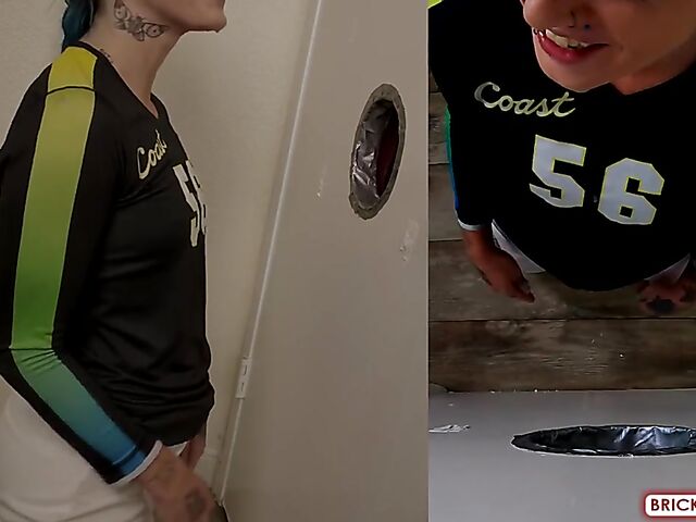 Fully clothed blowjob at the glory hole with Bethany Anne