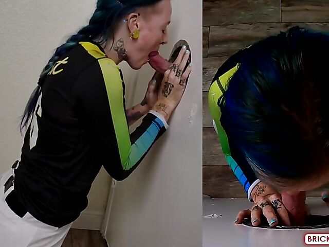 Fully clothed blowjob at the glory hole with Bethany Anne