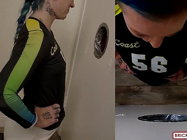 Fully clothed blowjob at the glory hole with Bethany Anne