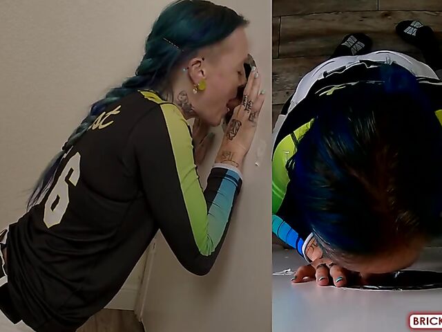 Fully clothed blowjob at the glory hole with Bethany Anne