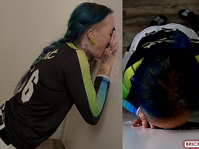 Fully clothed blowjob at the glory hole with Bethany Anne