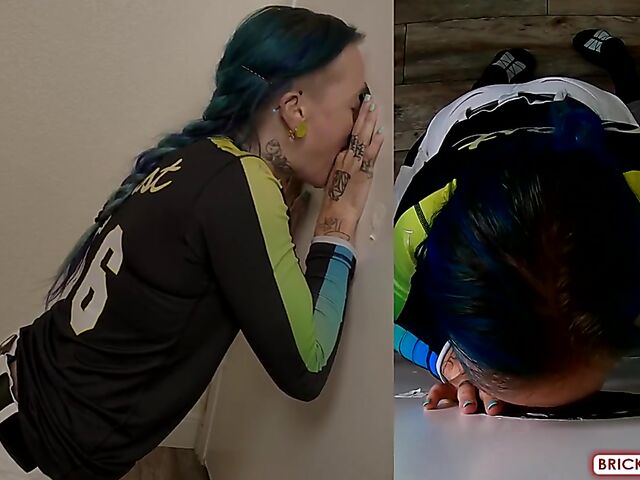 Fully clothed blowjob at the glory hole with Bethany Anne