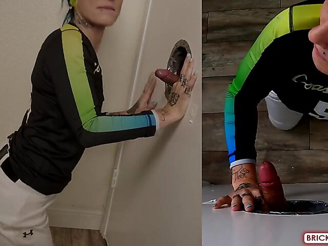 Fully clothed blowjob at the glory hole with Bethany Anne