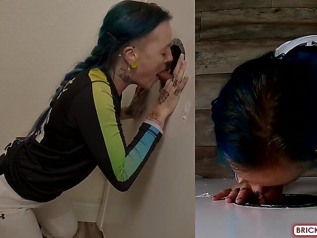 Fully clothed blowjob at the glory hole with Bethany Anne