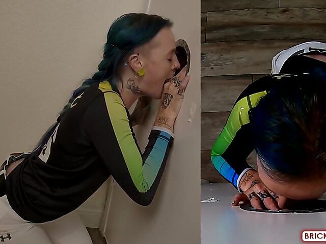 Fully clothed blowjob at the glory hole with Bethany Anne