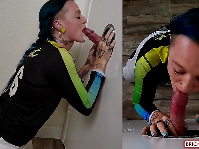 Fully clothed blowjob at the glory hole with Bethany Anne