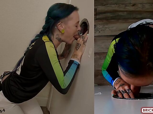 Fully clothed blowjob at the glory hole with Bethany Anne