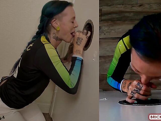 Fully clothed blowjob at the glory hole with Bethany Anne