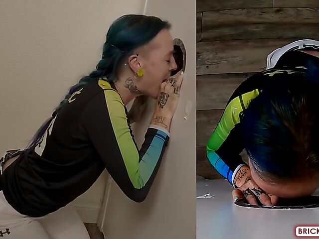 Fully clothed blowjob at the glory hole with Bethany Anne