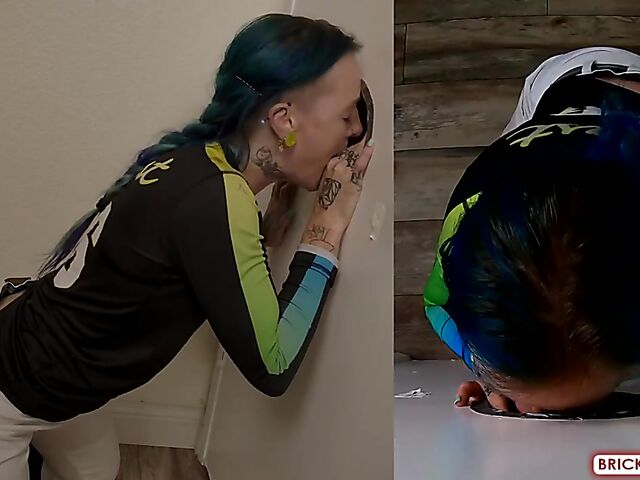 Fully clothed blowjob at the glory hole with Bethany Anne