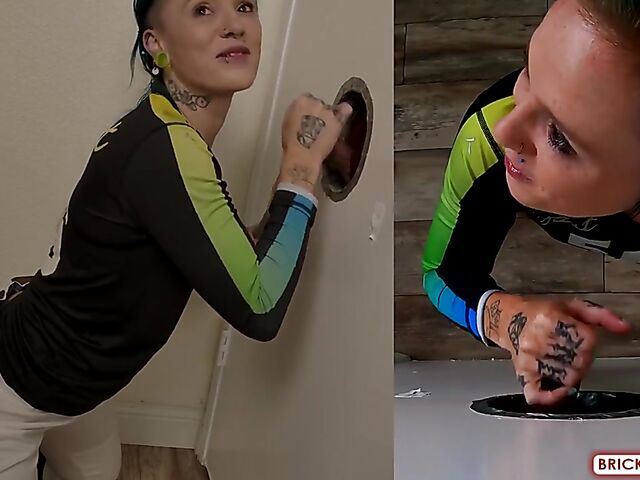 Fully clothed blowjob at the glory hole with Bethany Anne