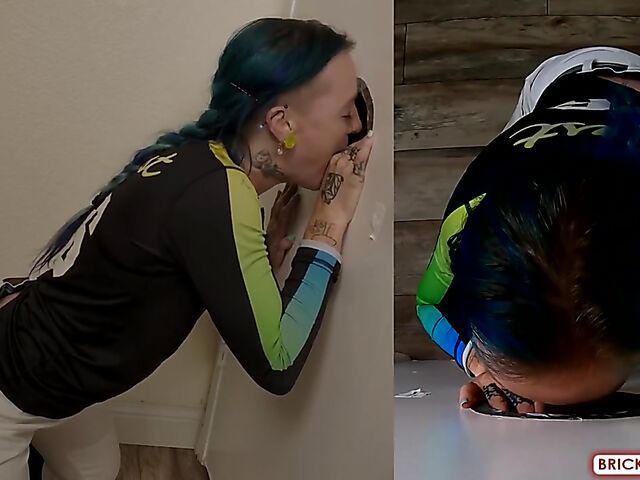 Fully clothed blowjob at the glory hole with Bethany Anne