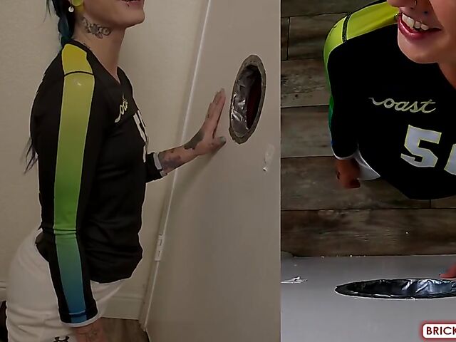 Fully clothed blowjob at the glory hole with Bethany Anne