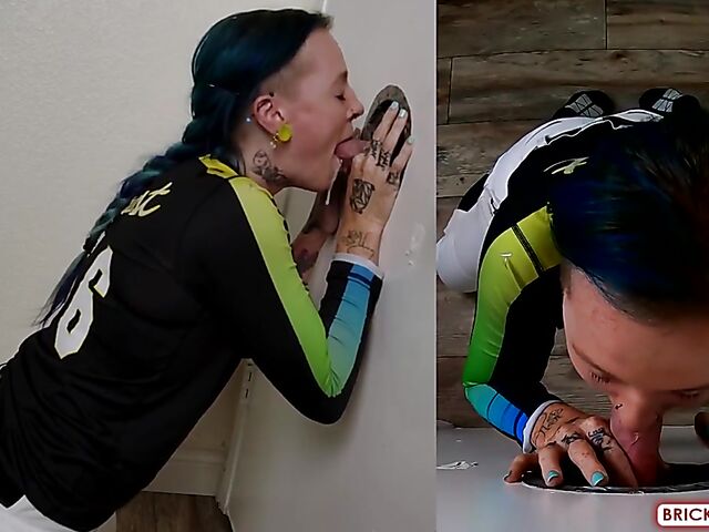 Fully clothed blowjob at the glory hole with Bethany Anne