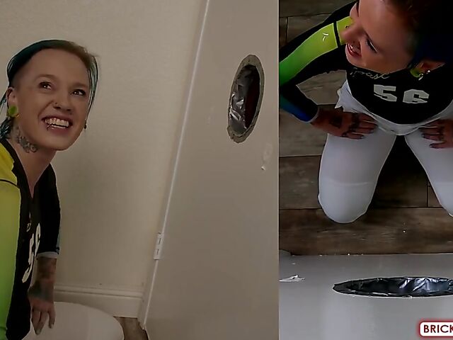 Fully clothed blowjob at the glory hole with Bethany Anne