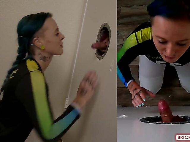 Fully clothed blowjob at the glory hole with Bethany Anne