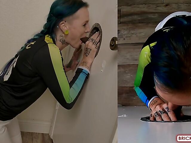 Fully clothed blowjob at the glory hole with Bethany Anne