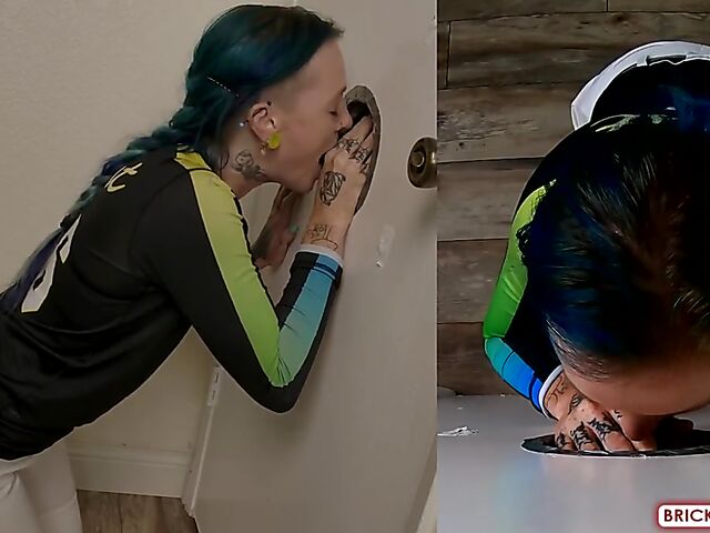 Fully clothed blowjob at the glory hole with Bethany Anne