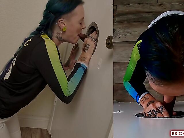 Fully clothed blowjob at the glory hole with Bethany Anne