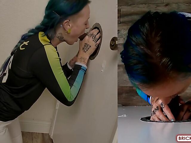 Fully clothed blowjob at the glory hole with Bethany Anne