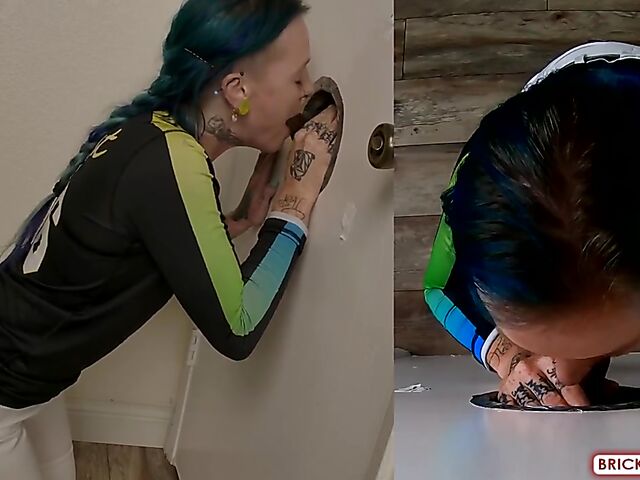 Fully clothed blowjob at the glory hole with Bethany Anne