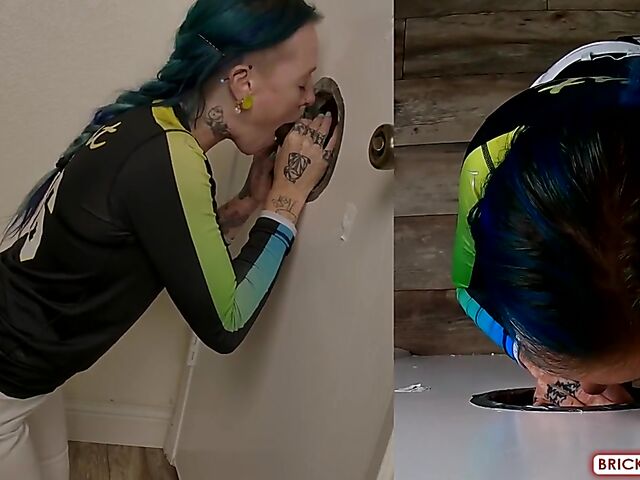 Fully clothed blowjob at the glory hole with Bethany Anne