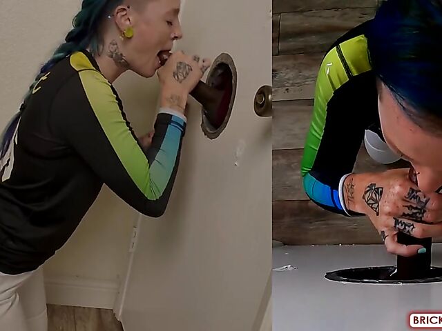 Fully clothed blowjob at the glory hole with Bethany Anne