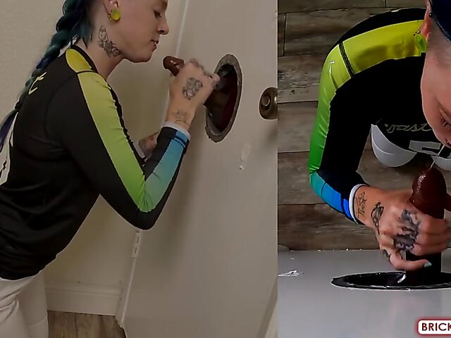 Fully clothed blowjob at the glory hole with Bethany Anne