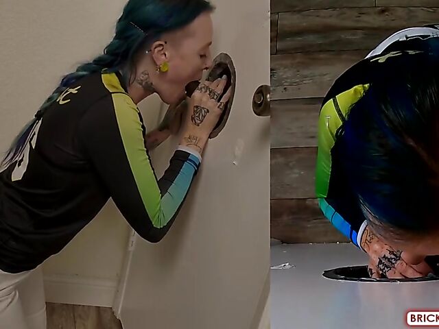 Fully clothed blowjob at the glory hole with Bethany Anne