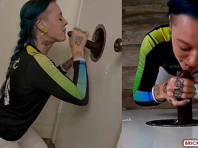 Fully clothed blowjob at the glory hole with Bethany Anne