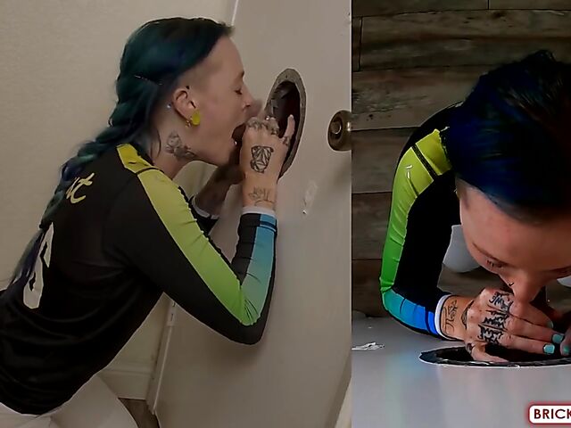 Fully clothed blowjob at the glory hole with Bethany Anne