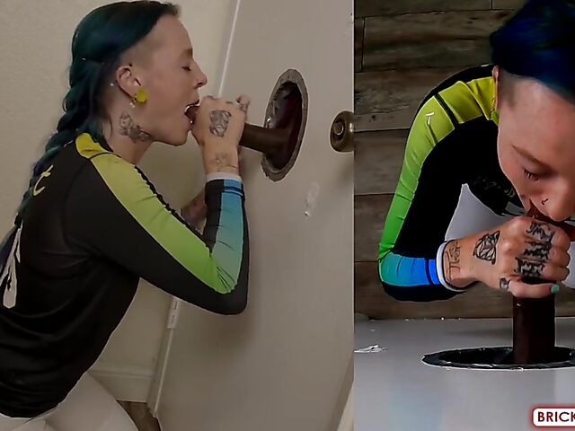 Fully clothed blowjob at the glory hole with Bethany Anne