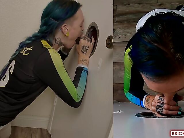 Fully clothed blowjob at the glory hole with Bethany Anne