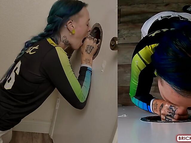 Fully clothed blowjob at the glory hole with Bethany Anne