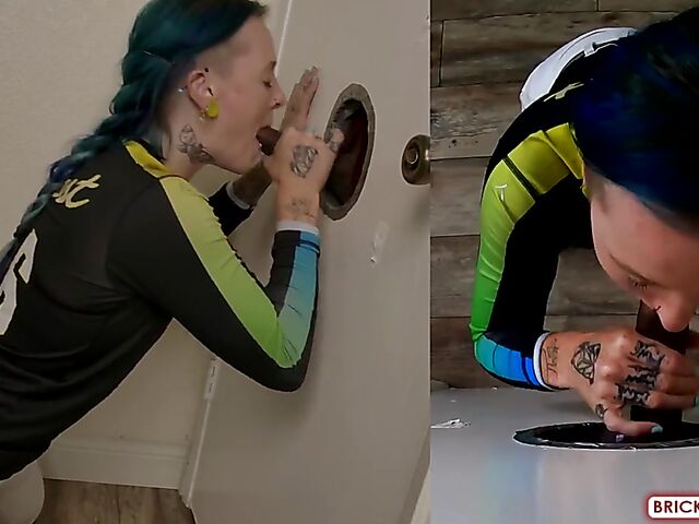 Fully clothed blowjob at the glory hole with Bethany Anne