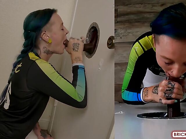 Fully clothed blowjob at the glory hole with Bethany Anne